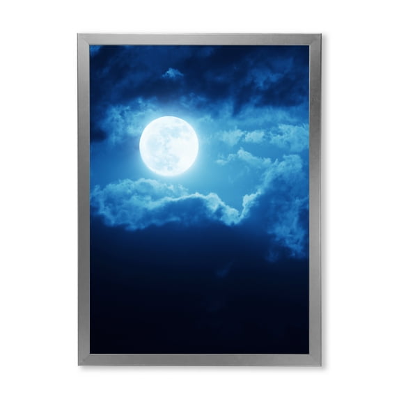Designart 'Full Moon Night in Cloudy Sky III' Nautical & Coastal Framed Art Print