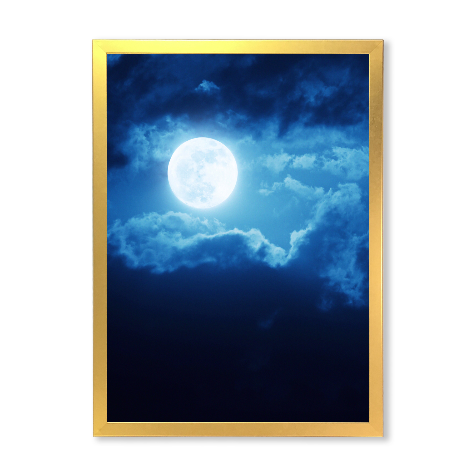 Designart 'Full Moon Night in Cloudy Sky III' Nautical & Coastal Framed Art Print
