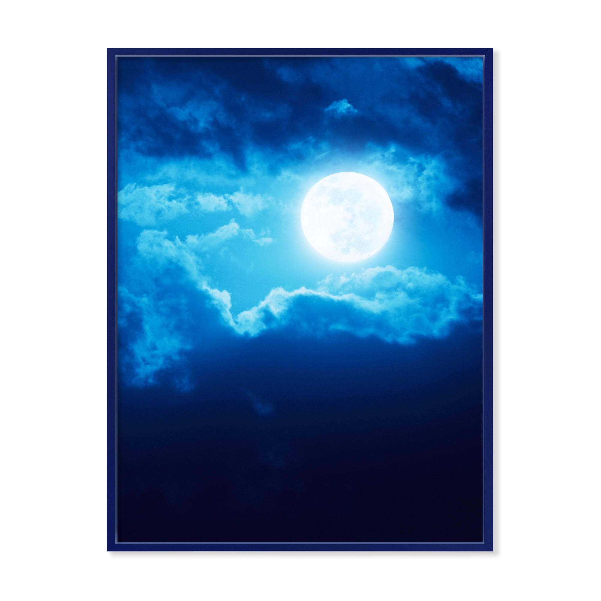 Designart 'Full Moon Night in Cloudy Sky III' Nautical & Coastal Framed Canvas Wall Art Print