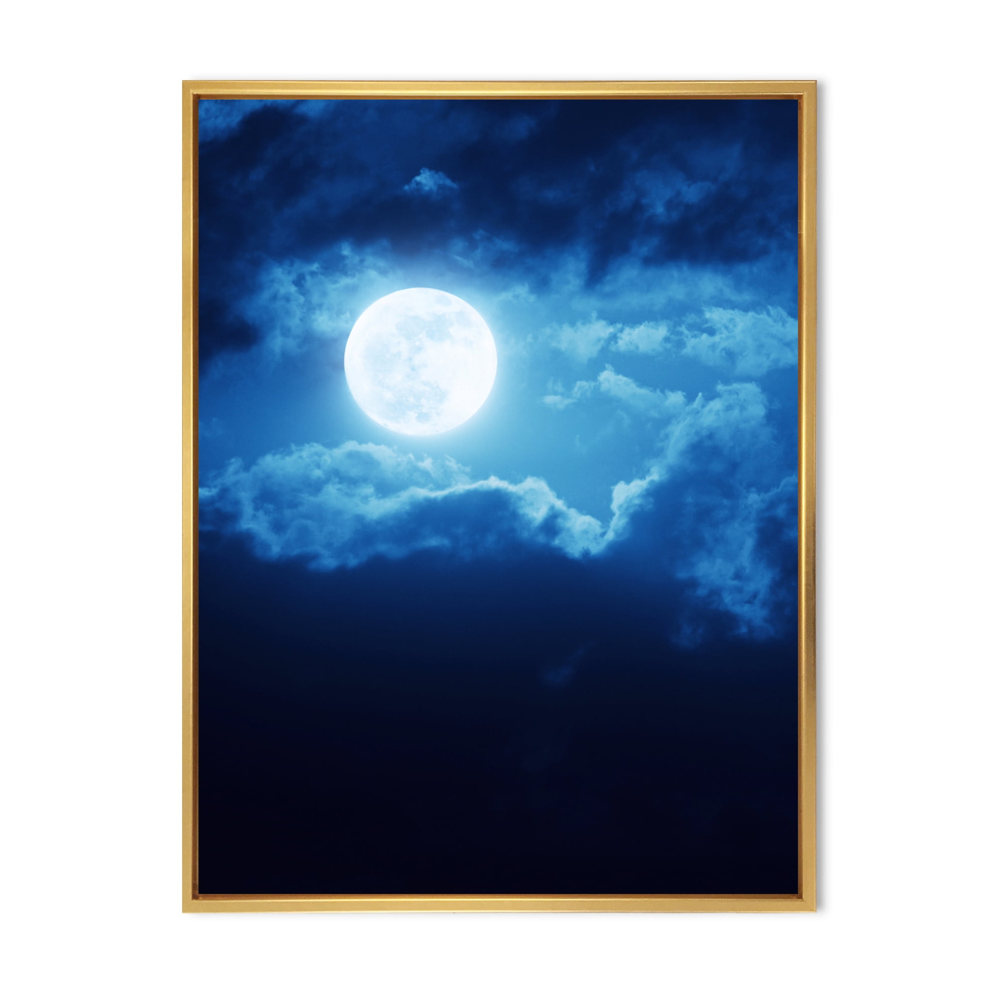 Designart 'Full Moon Night in Cloudy Sky III' Nautical & Coastal Framed Canvas Wall Art Print