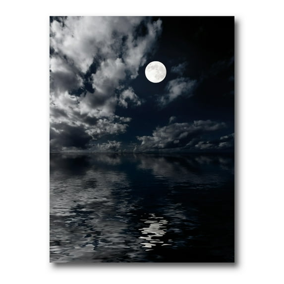 Designart ' Full Moon Night in Cloudy Sky IV ' Nautical & Coastal Canvas Wall Art Print