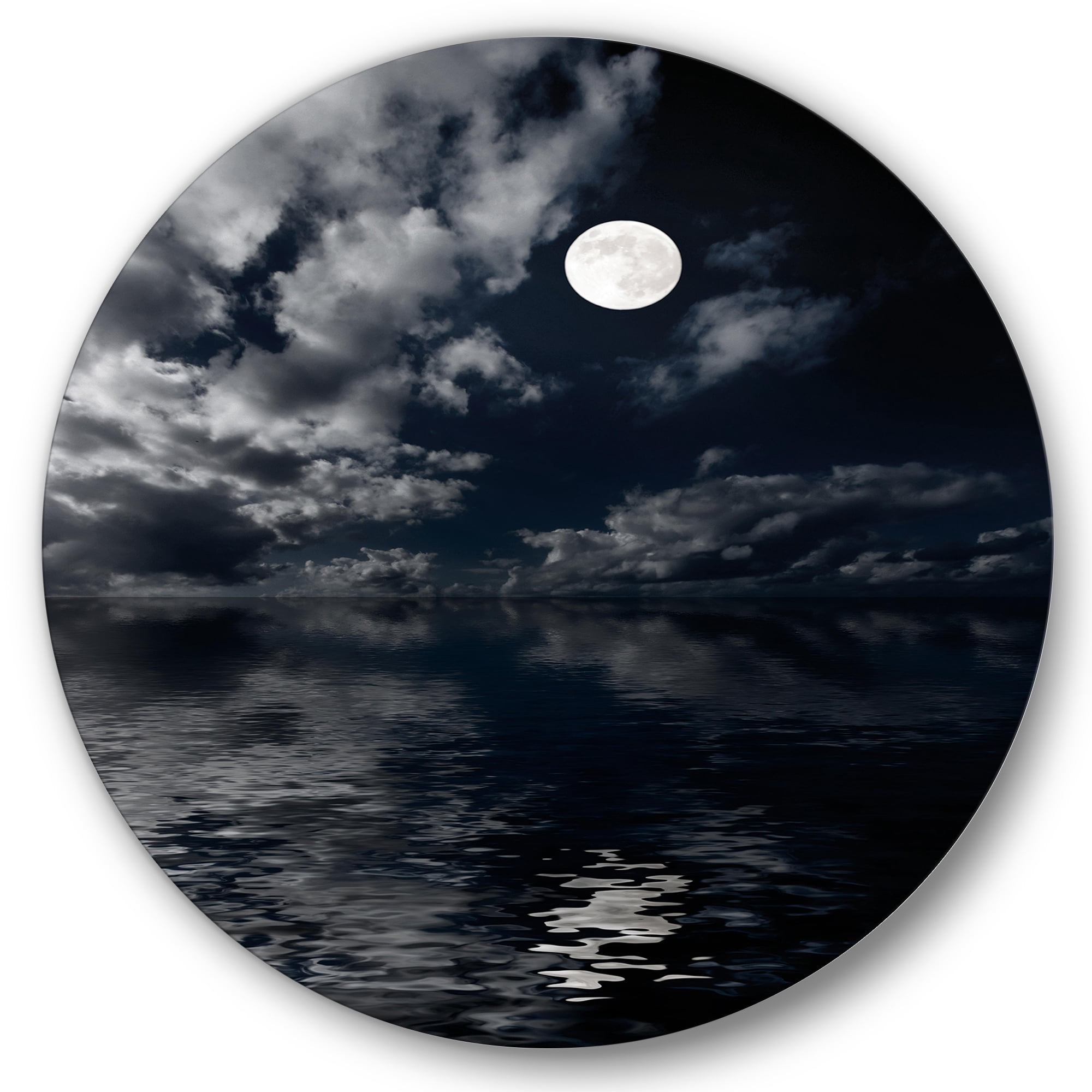 Designart 'Full Moon Night in Cloudy Sky IV' Nautical & Coastal Circle Metal Wall Art 36x36 - Disc of 36