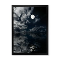 Designart 'Full Moon Night in Cloudy Sky IV' Nautical & Coastal Framed Art Print