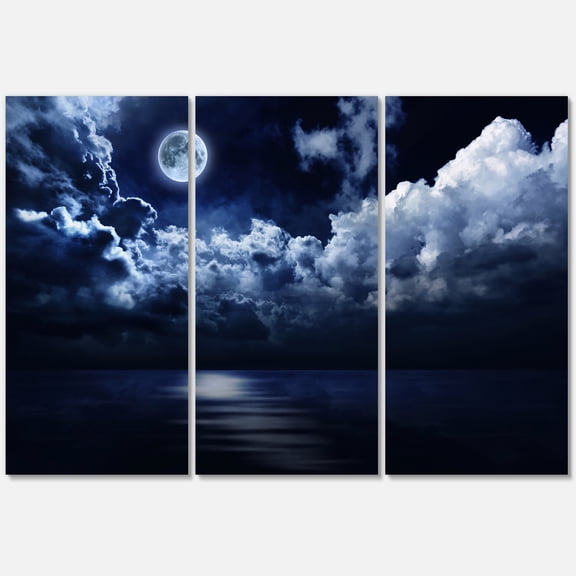 Designart ' Full Moon Night in Cloudy Sky ' Modern Canvas Wall Art Print
