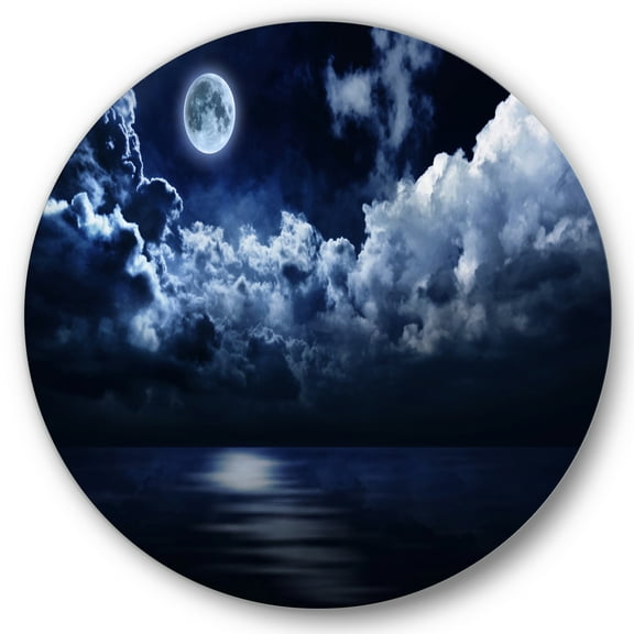 Designart 'Full Moon Night in Cloudy Sky' Modern Circle Metal Wall Art 36x36 - Disc of 36
