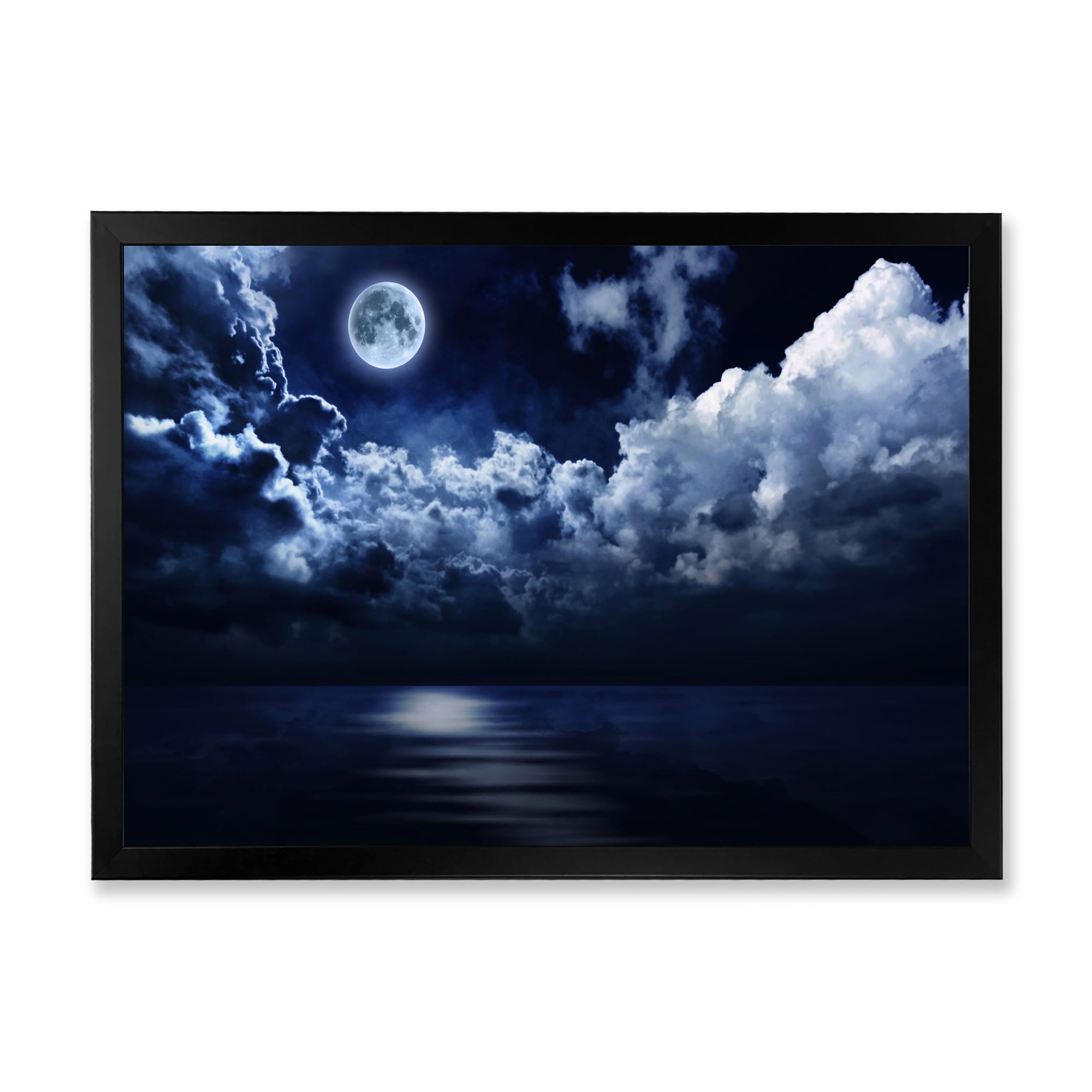 Designart 'Full Moon Night in Cloudy Sky' Modern Framed Art Print