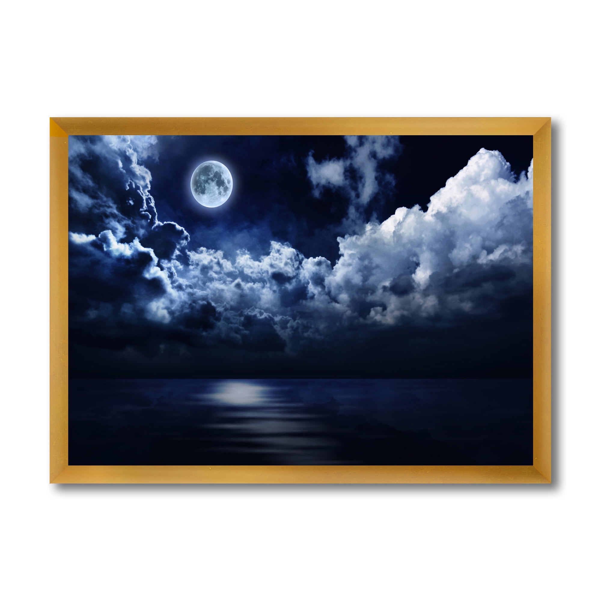 Designart 'Full Moon Night in Cloudy Sky' Modern Framed Art Print