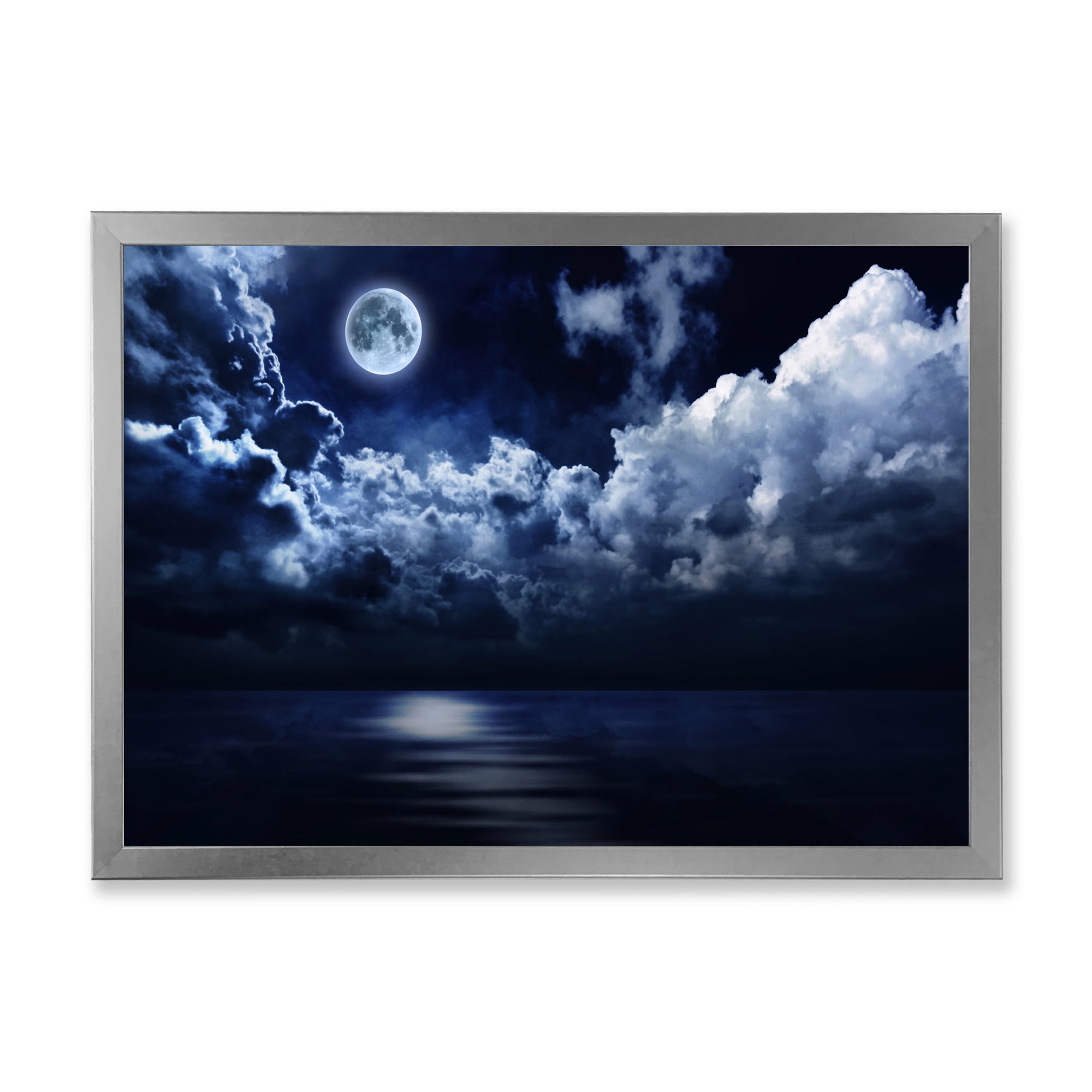 Designart 'Full Moon Night in Cloudy Sky' Modern Framed Art Print