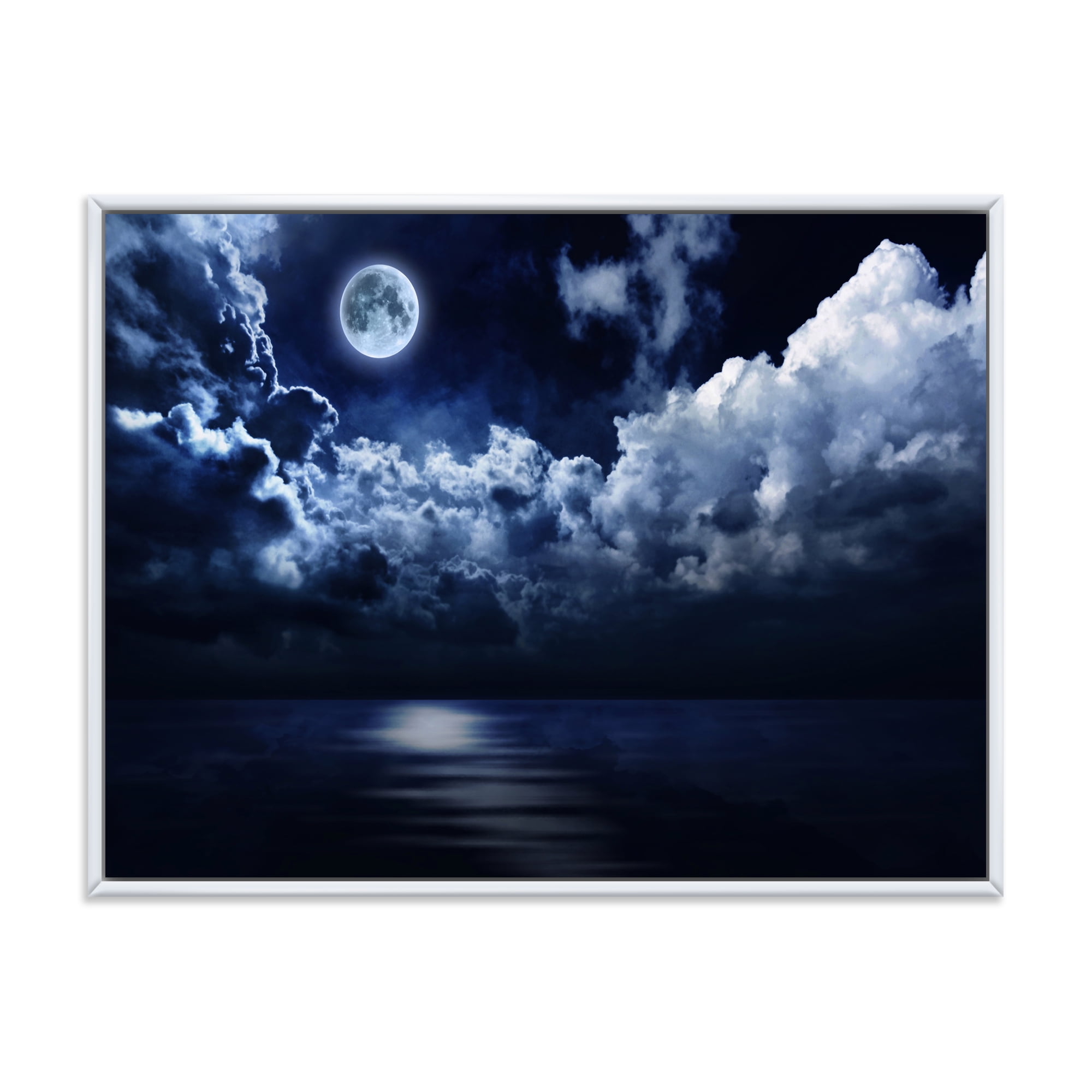 Designart 'Full Moon Night in Cloudy Sky' Modern Framed Canvas Wall Art Print
