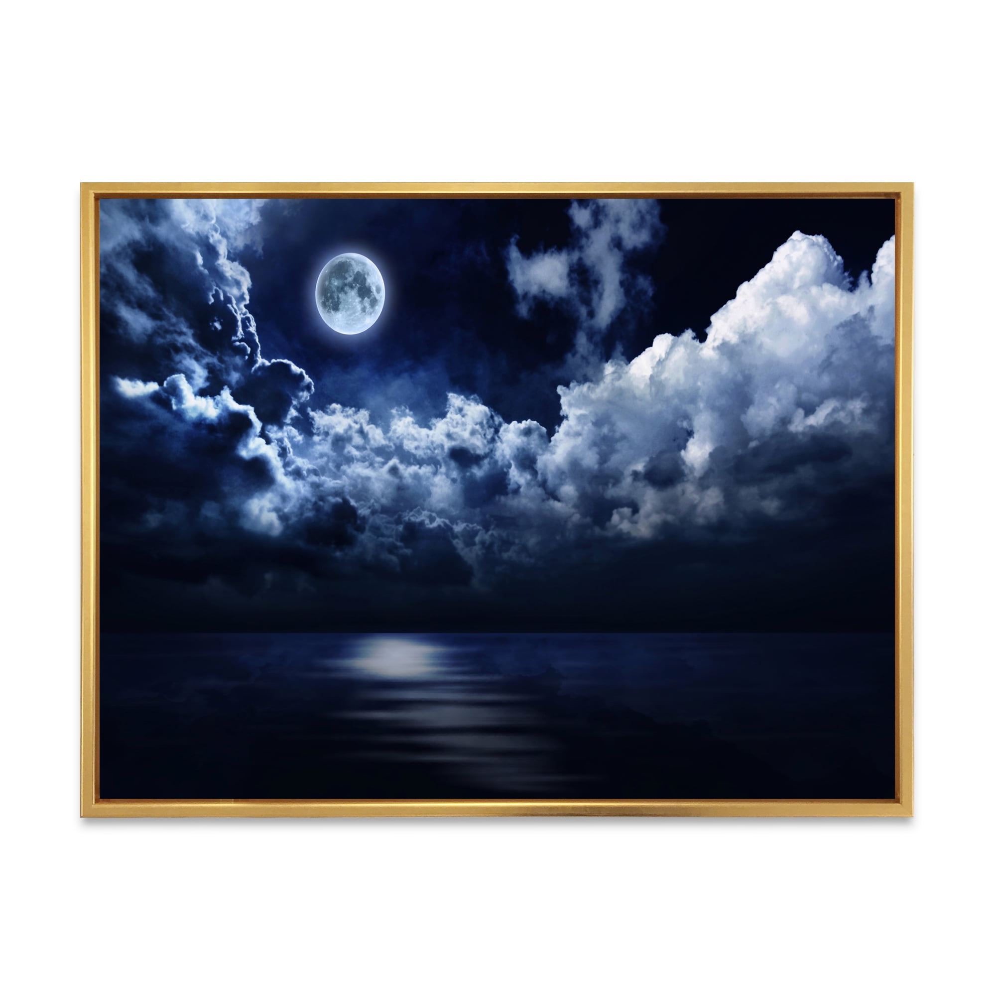 Designart 'Full Moon Night in Cloudy Sky' Modern Framed Canvas Wall Art Print