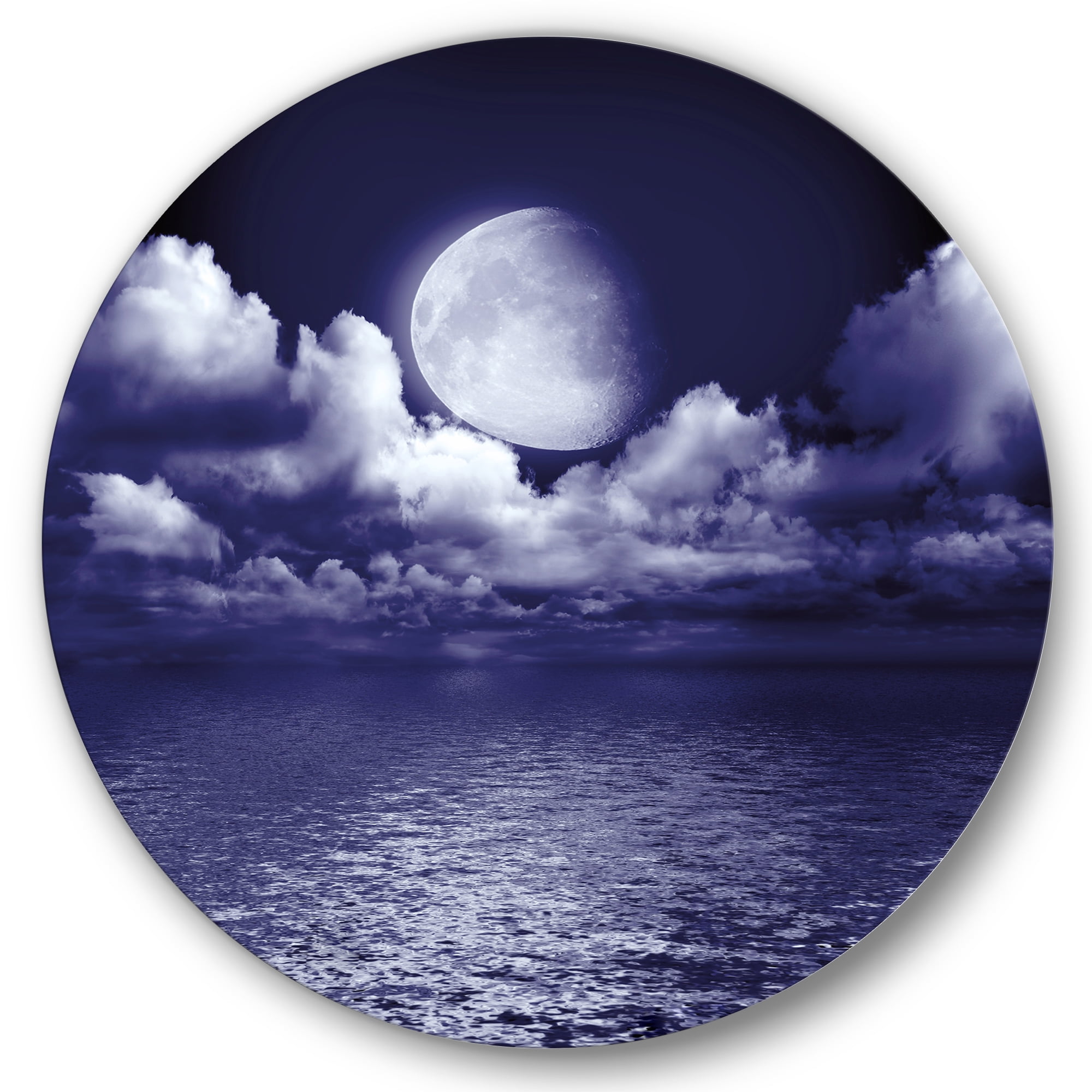 Designart 'Full Moon Night in Cloudy Sky V' Nautical & Coastal Circle Metal Wall Art 29x29 - Disc of 29
