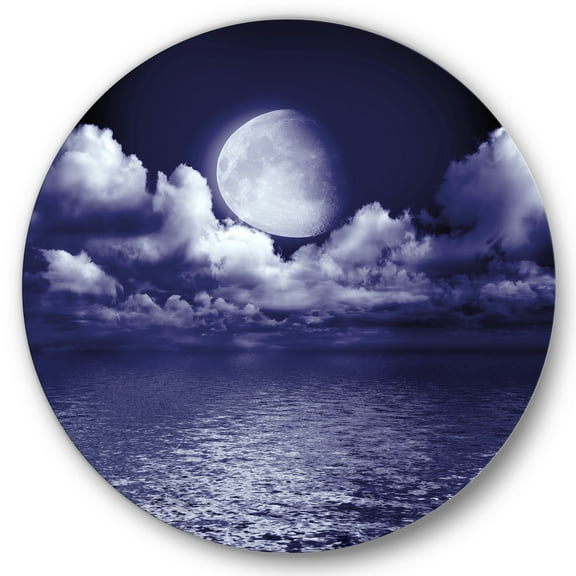Designart 'Full Moon Night in Cloudy Sky V' Nautical & Coastal Circle Metal Wall Art 36x36 - Disc of 36