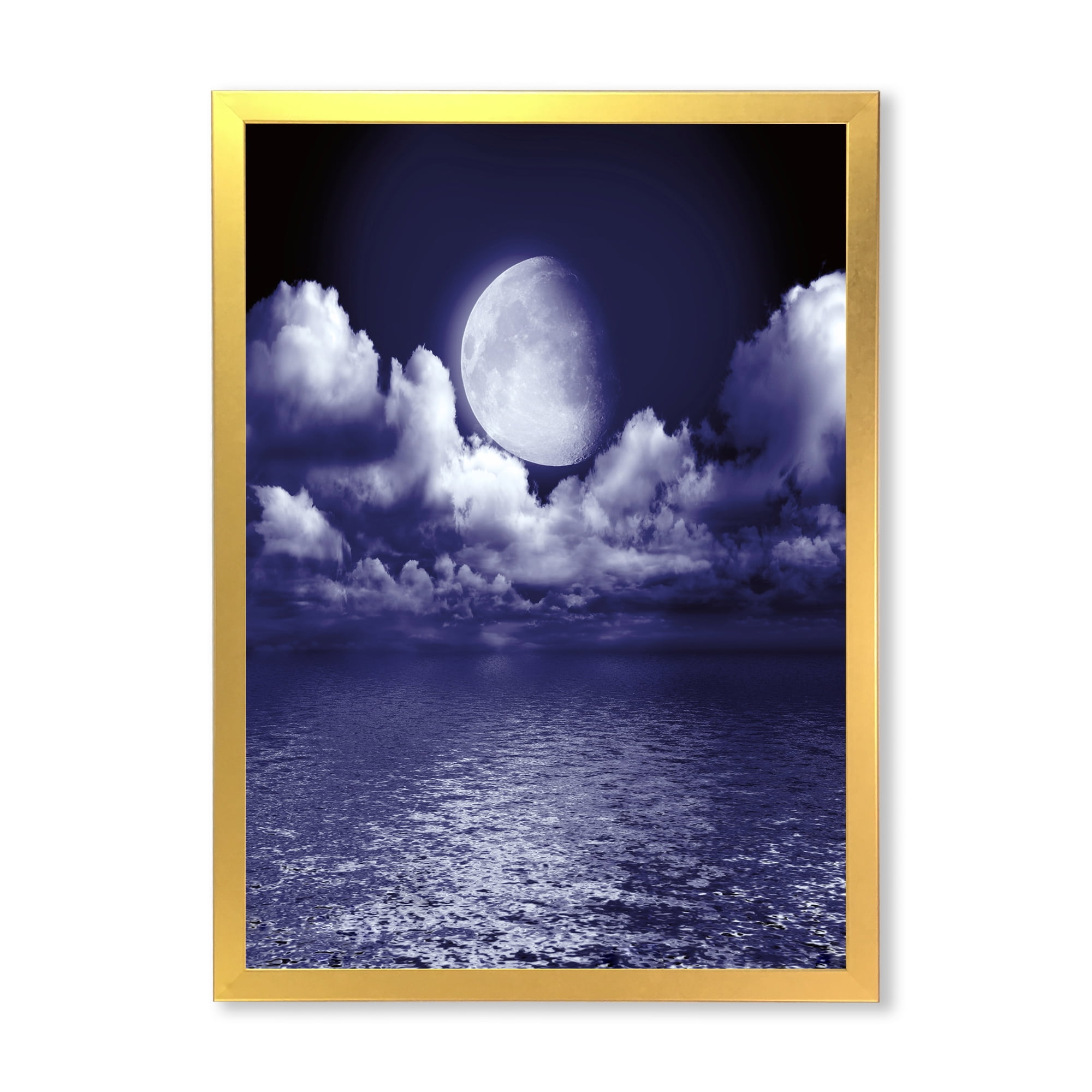 Designart 'Full Moon Night in Cloudy Sky V' Nautical & Coastal Framed Art Print