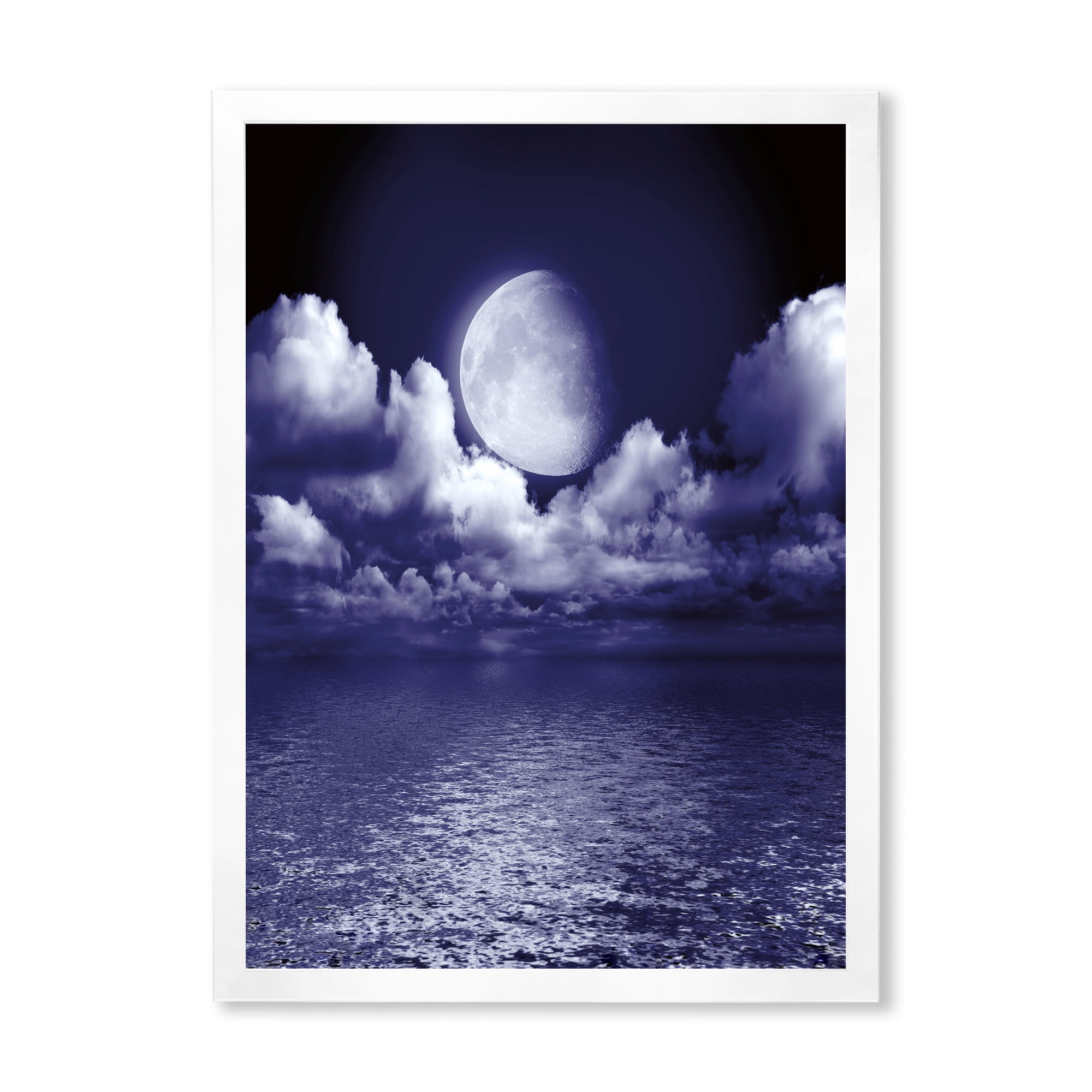 Designart 'Full Moon Night in Cloudy Sky V' Nautical & Coastal Framed Art Print