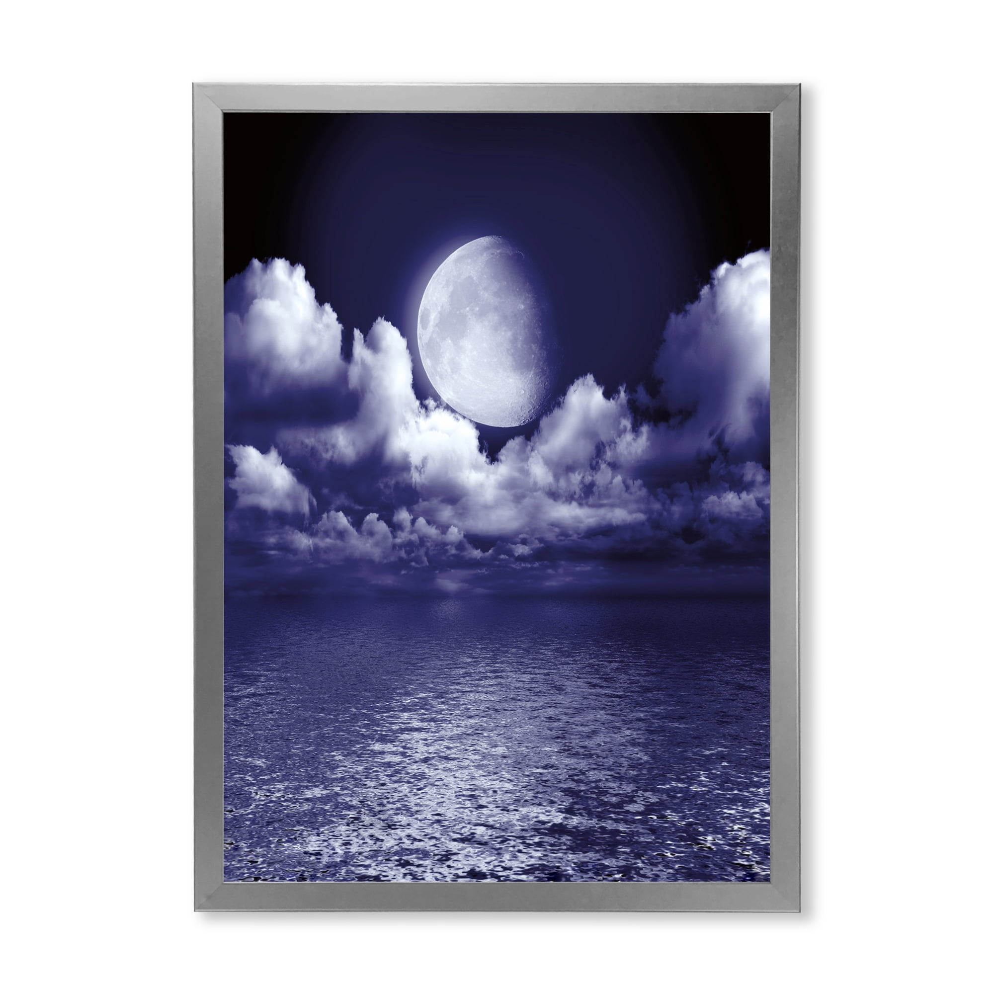 Designart 'Full Moon Night in Cloudy Sky V' Nautical & Coastal Framed Art Print