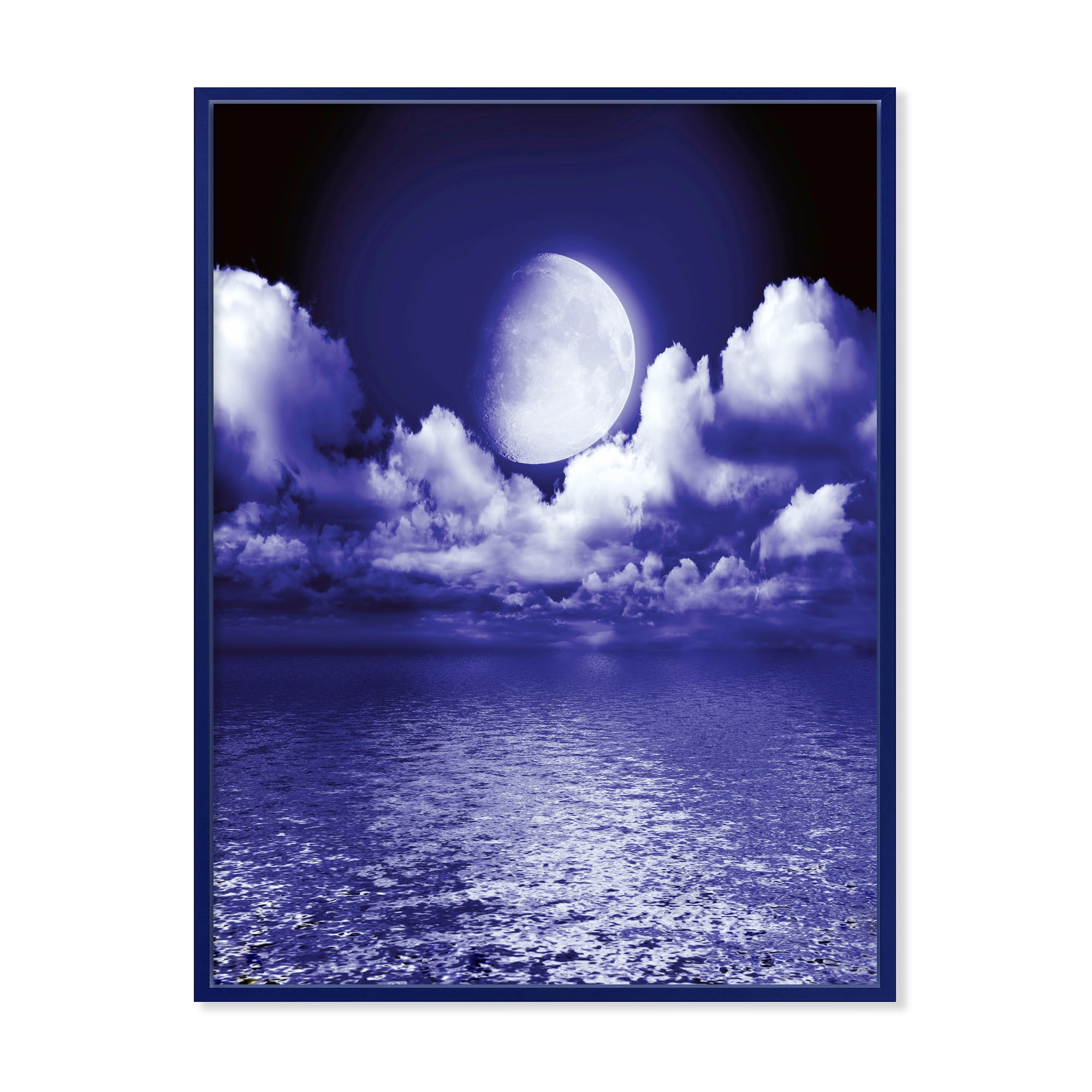 Designart 'Full Moon Night in Cloudy Sky V' Nautical & Coastal Framed Canvas Wall Art Print