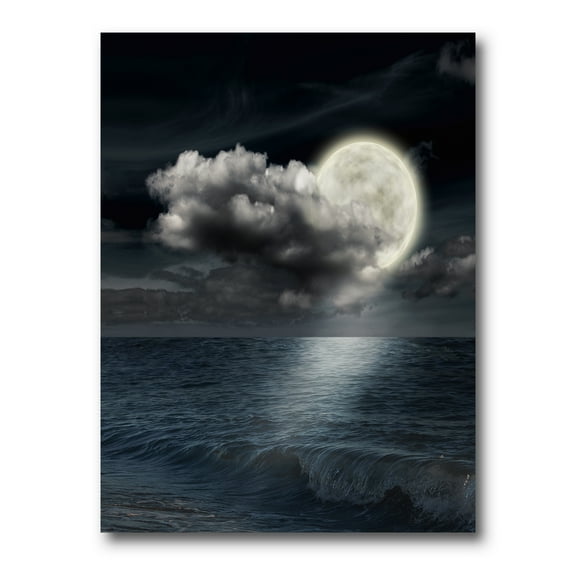 Designart ' Full Moon Night in Cloudy Sky VI ' Nautical & Coastal Canvas Wall Art Print