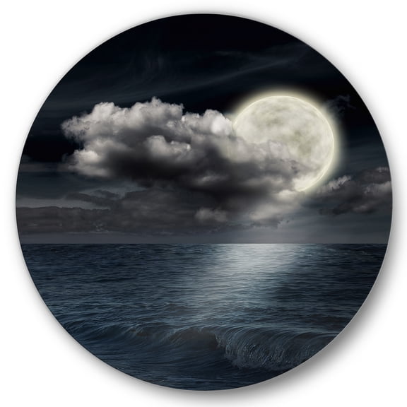 Designart 'Full Moon Night in Cloudy Sky VI' Nautical & Coastal Circle Metal Wall Art 36x36 - Disc of 36