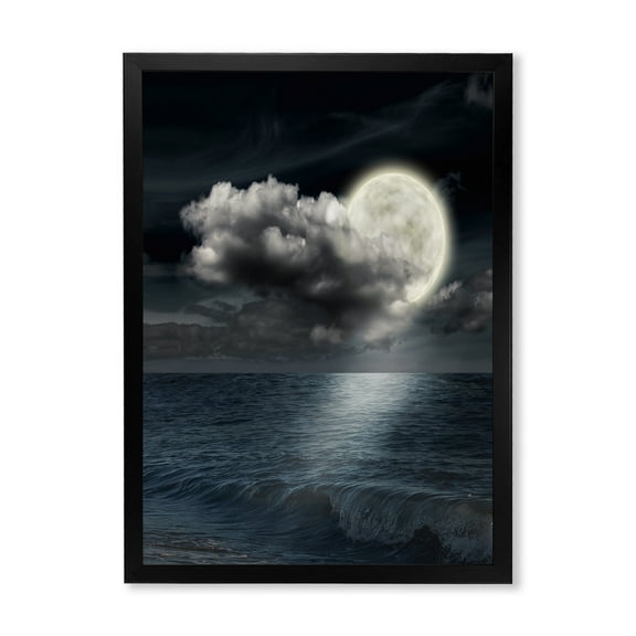 Designart 'Full Moon Night in Cloudy Sky VI' Nautical & Coastal Framed Art Print