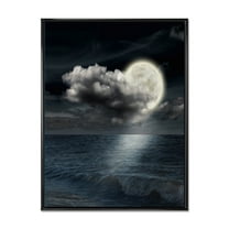 Designart 'Full Moon Night in Cloudy Sky VI' Nautical & Coastal Framed Canvas Wall Art Print