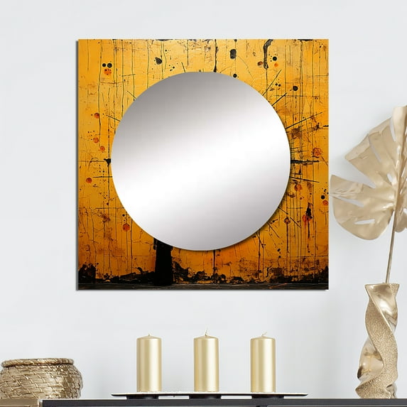 Designart "Full Moon Revelations Vintage Artwork II" Abstract Landscape Square Mirror For Wall Decor - Large Gold Square Mirror Printed Wall Decor - Modern Square Living Room Mirror