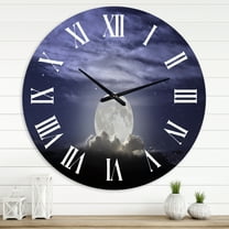 Designart 'Full Moon Rising In A Cloudy Night' Nautical & Coastal Wall Clock