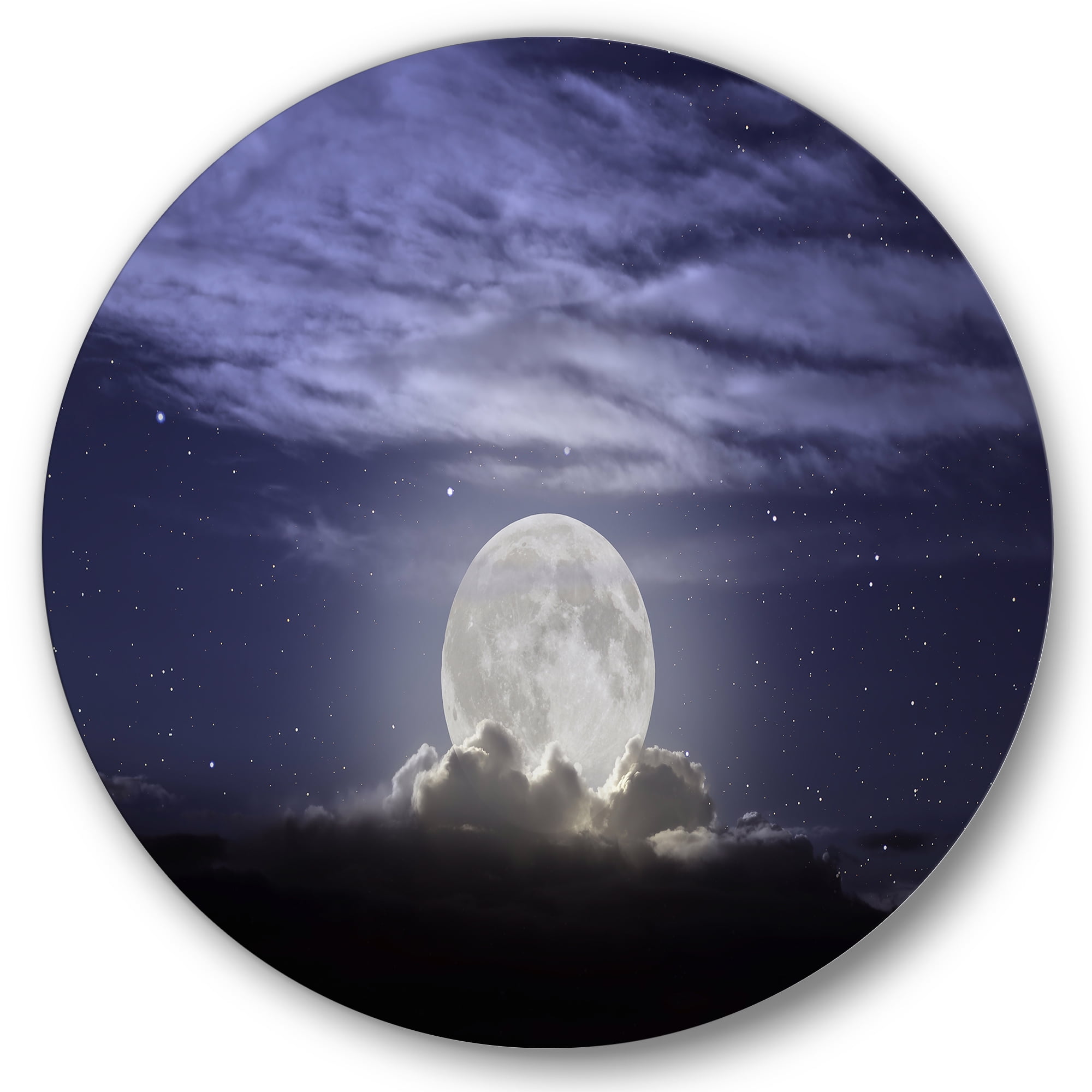 Designart 'Full Moon Rising In A Cloudy Night Sky' Nautical & Coastal Circle Metal Wall Art 29x29 - Disc of 29