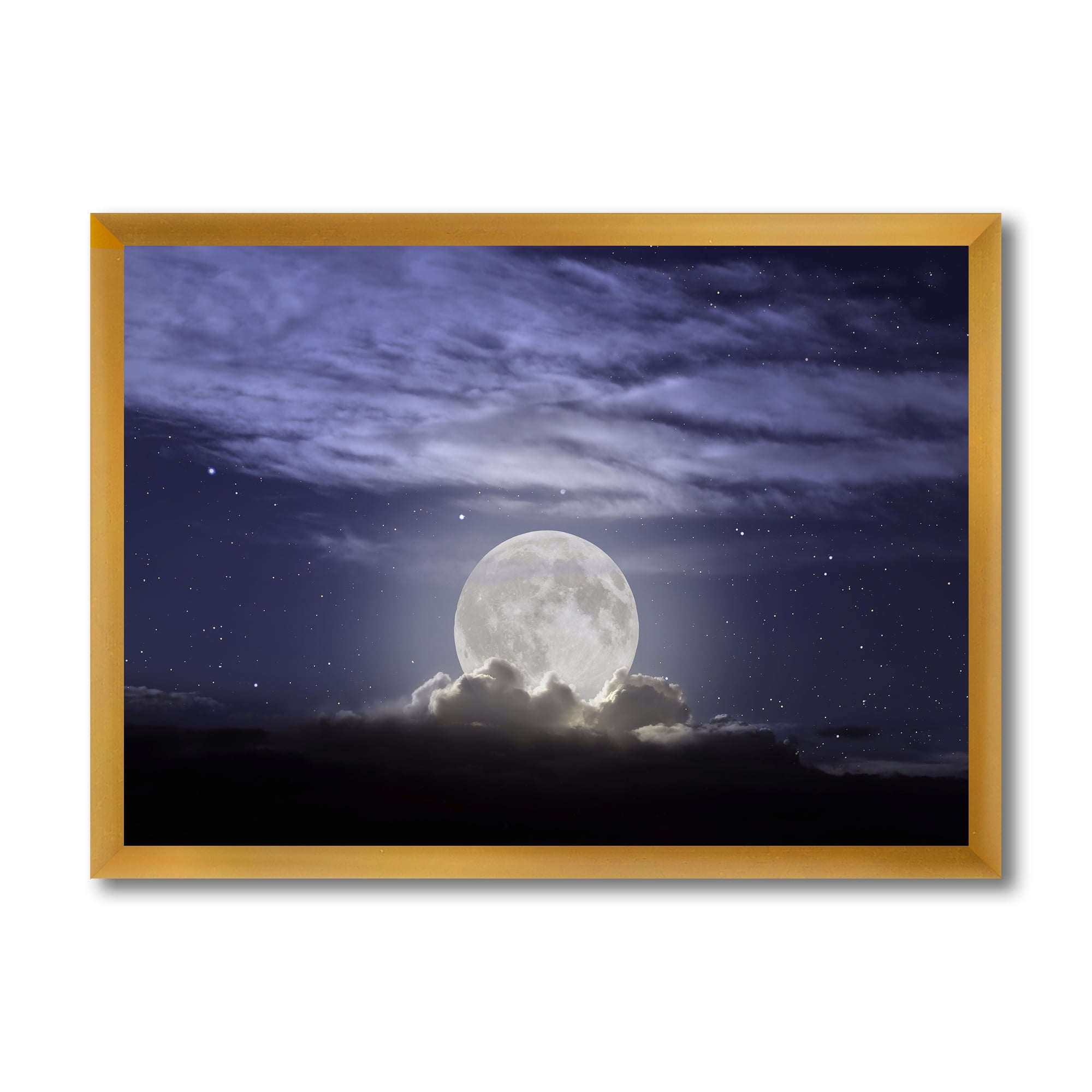 Designart 'Full Moon Rising In A Cloudy Night Sky' Nautical & Coastal Framed Art Print