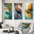 thumbnail image 1 of Designart "Full Moon Serenity Rowing at Dusk I" Lakehouse Framed Wall Art Set Of 3 - Blue Lake House Frame Gallery Wall Set For Home Decor, 1 of 6