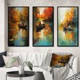 thumbnail image 1 of Designart "Full Moon Serenity Rowing at Dusk II" Lakehouse Framed Wall Art Set Of 3 - Blue Lake House Frame Gallery Wall Set For Home Decor, 1 of 6
