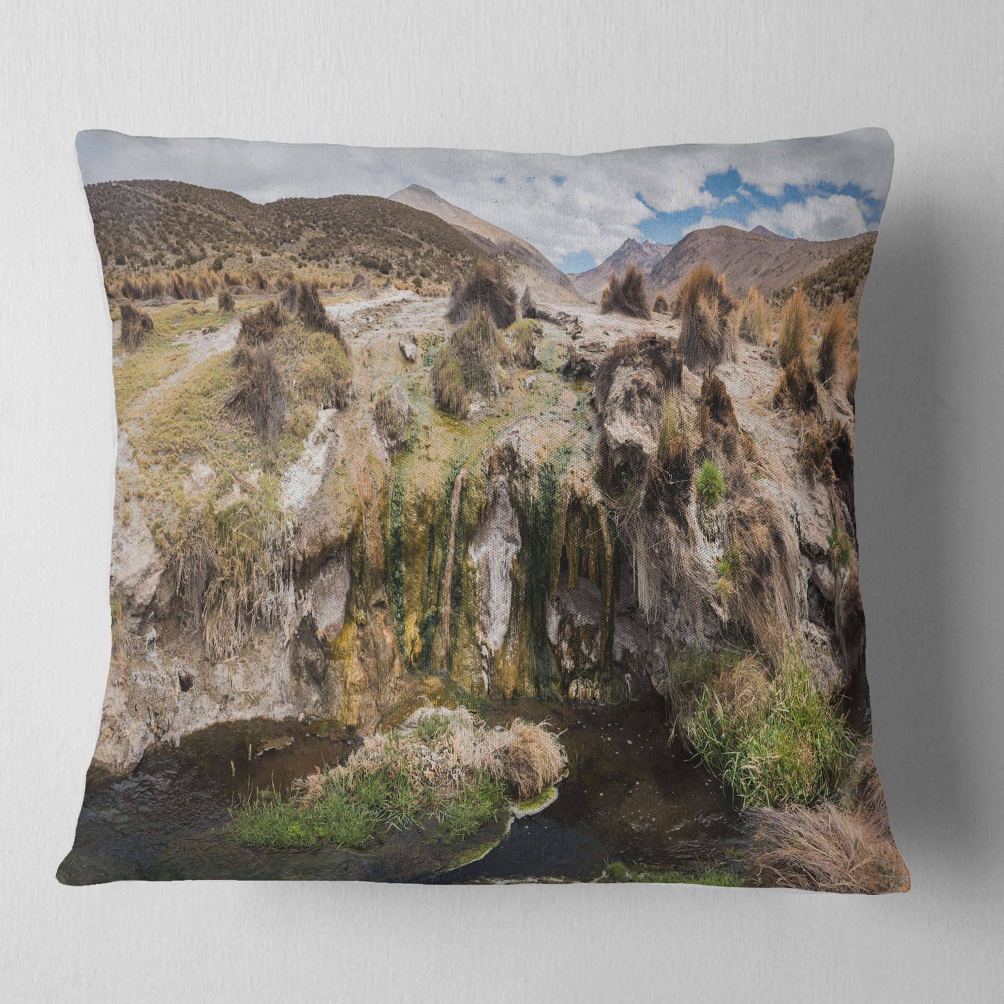 Designart Fumaroles Altipano Geothermal Area - Landscape Printed Throw Pillow - 18x18