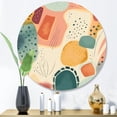 thumbnail image 1 of Designart "Fun Patterns of Shapes Orange I" Modern Geometric Metal Round Art Print, 1 of 5