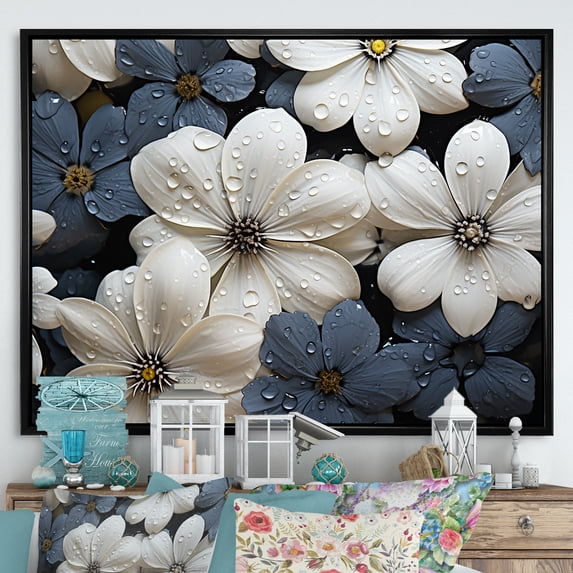 Designart "Fundamental Floral Shapes" Violets Floater Framed Wall Art Living Room