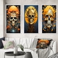 thumbnail image 1 of Designart "Funky Halloween Smiling Orange Mushroom Skull I" Skull Framed Wall Art Set Of 3 - Orange Modern Frame Canvas Set For Living Room Decor, 1 of 6