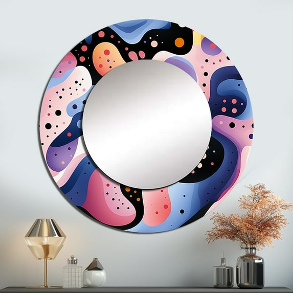 Designart "Funky Pattern With Multicolor Geometric Lines" Geometric Rund Mirror For Wall Decor - Large Multicolor Round Print Mirror - Round Modern Mirror - Wall Mounted Round Large Mirror - 29" x 29"