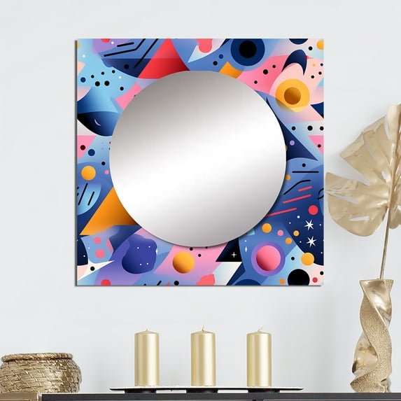 Designart "Funky Pattern With Multicolor Geometric Triangles" 0 Multicolor Large Square Mirror - Square Bedroom Mirror Printed Wall Decor - Modern Square Printed Wall Mirror Art