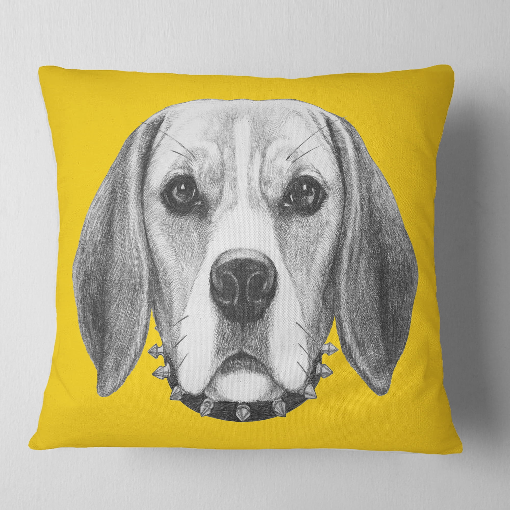 Designart Funny Beagle Dog with Collar - Animal Throw Pillow - 18x18