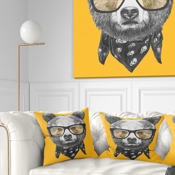 Designart Funny Bear with Formal Glasses - Contemporary Animal Throw Pillow - 18x18