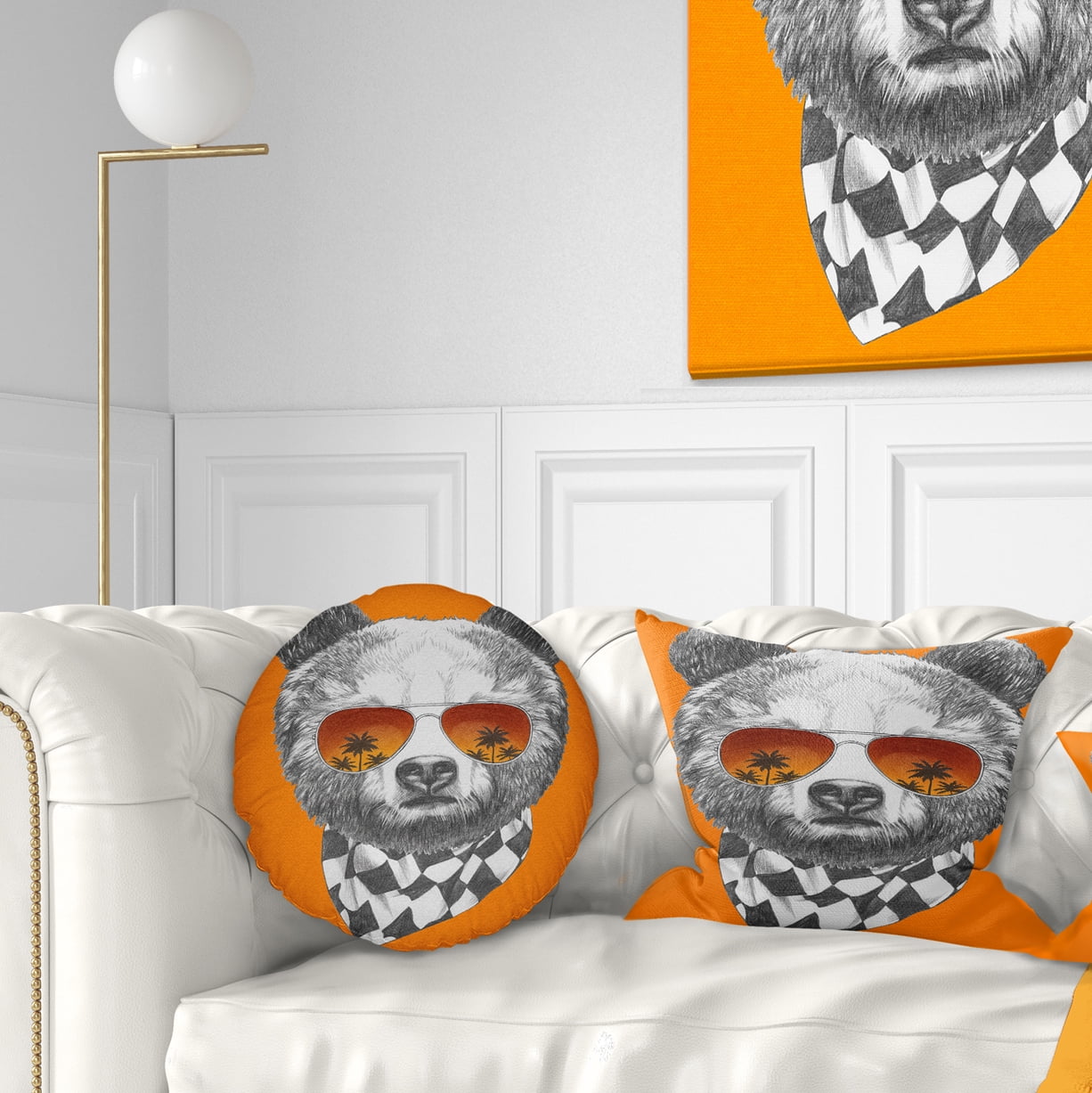 Designart Funny Bear with Sunglasses - Animal Throw Pillow - 12x20