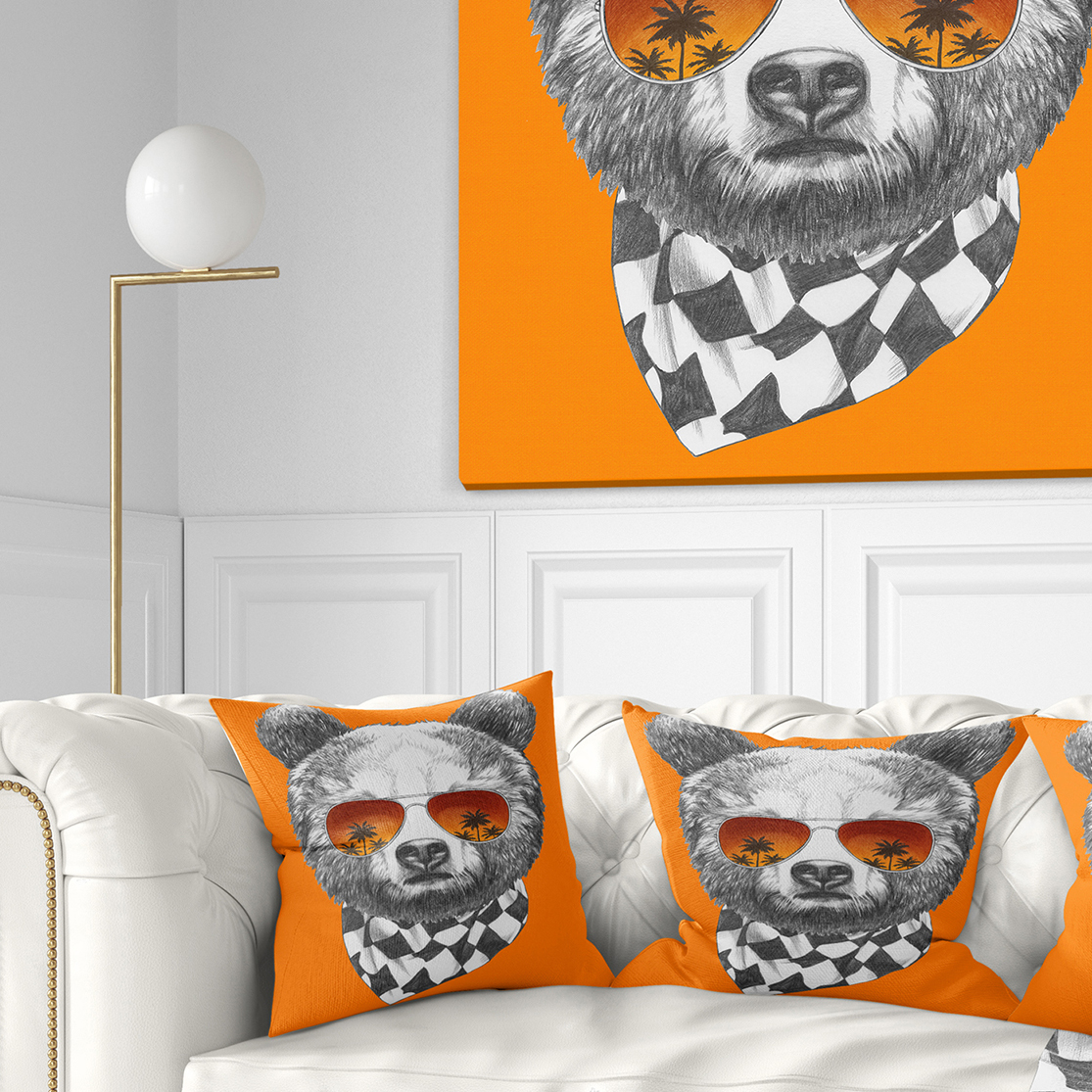 Designart Funny Bear with Sunglasses - Animal Throw Pillow - 18x18