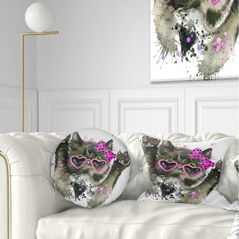 Designart Funny Black Cat Illustration - Animal Throw Pillow - 12x20
