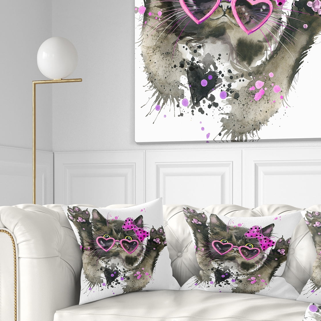 Designart Funny Black Cat Illustration - Animal Throw Pillow - 18x18