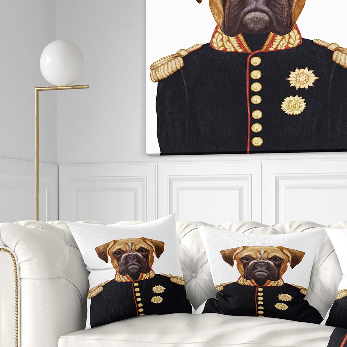 Designart Funny Boxer Dog in Military Uniform - Animal Throw Pillow - 18x18