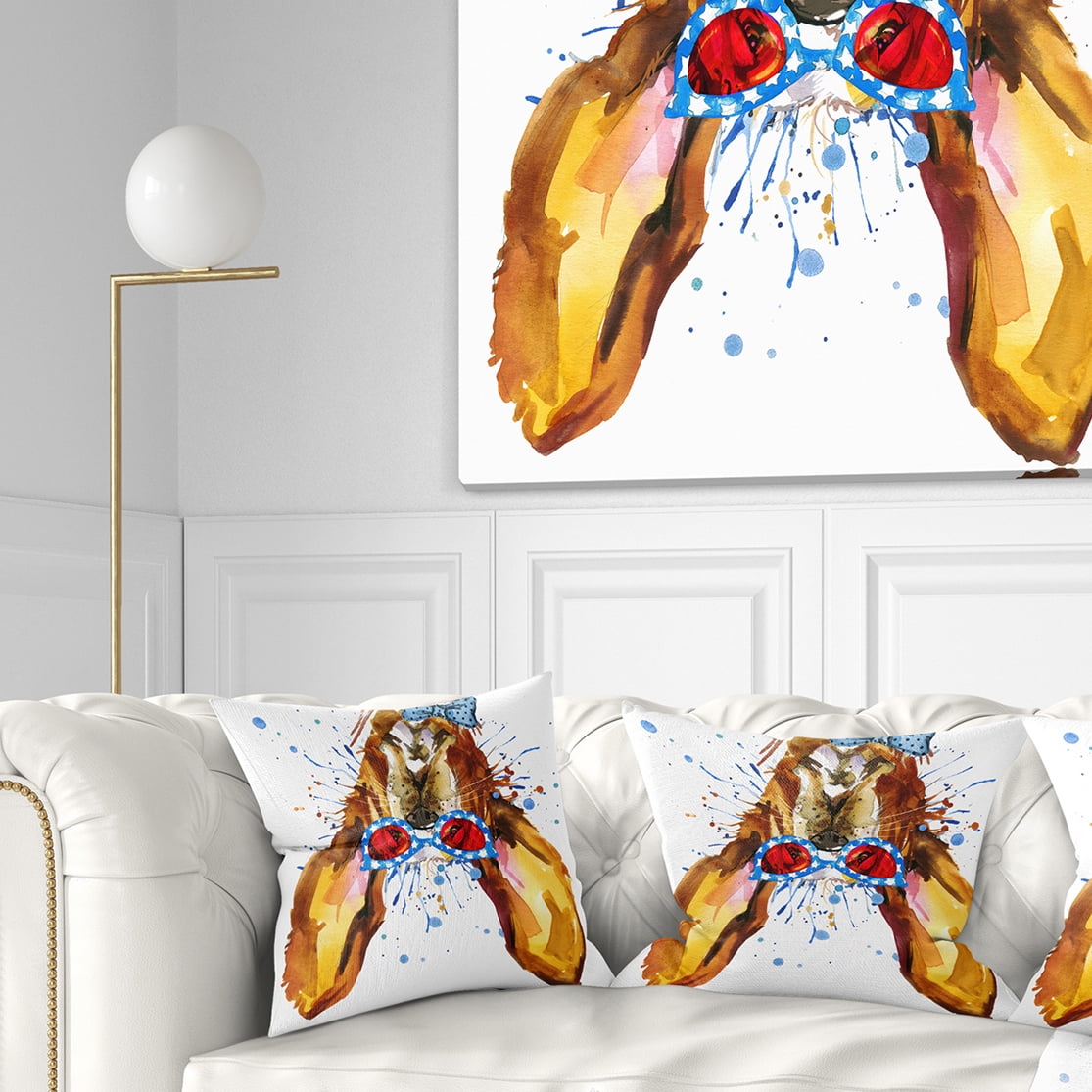 Designart Funny Brown Dog with Glasses - Animal Throw Pillow - 16x16