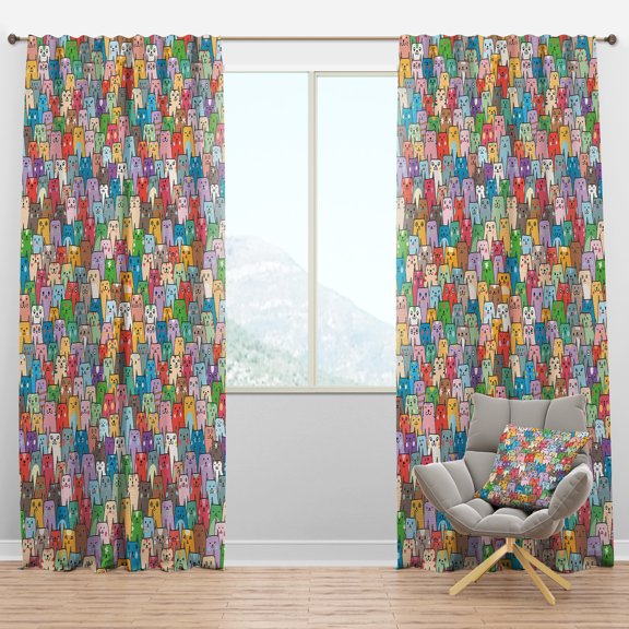 Designart 'Funny CatS Heads Collage Pattern ' Modern Blackout Curtain Panel