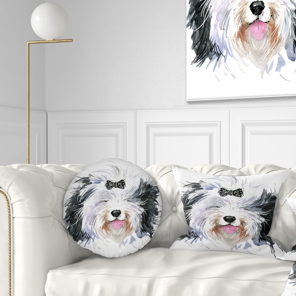 Designart Funny Dog Head Black White - Animal Throw Pillow - 12x20