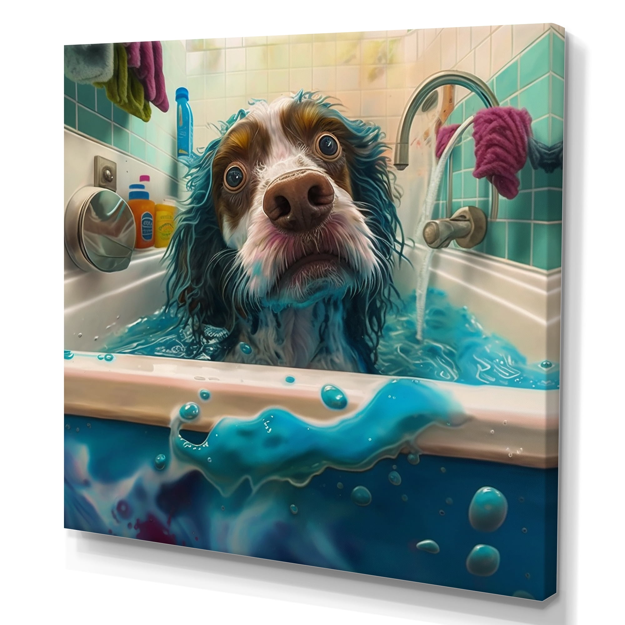 Designart Funny Dog In The Bath Canvas Wall Art