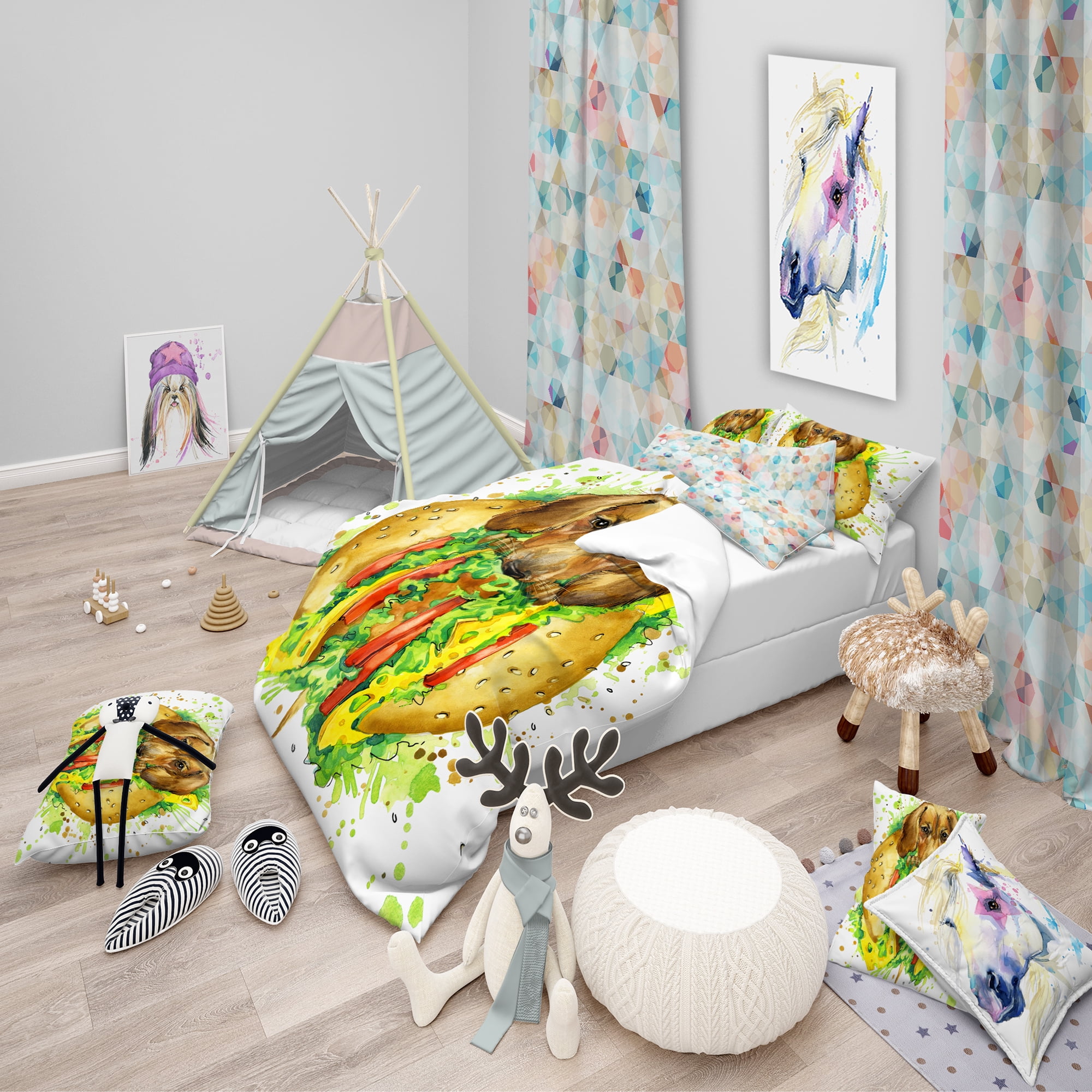 Designart 'Funny Dog Inside Sandwich' Modern & Contemporary Duvet Cover Set