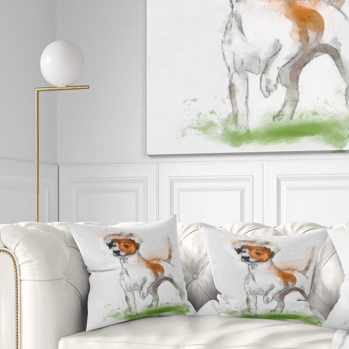 Designart Funny Dog Walking on Grass - Animal Throw Pillow - 18x18