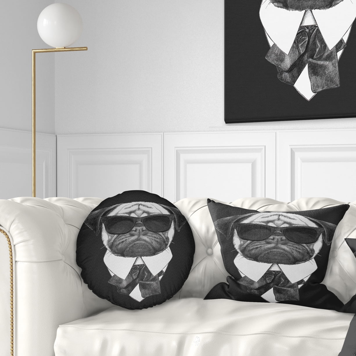 Designart Funny Dog with Black Glasses - Animal Throw Pillow - 12x20